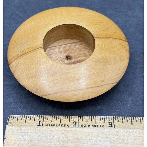 Solid Rimu Wood Votive Disk Shaped Tea Light Candle Holder Signed New Zealand - Picture 6 of 7